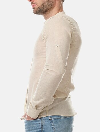 Camicia in lino con collo mao