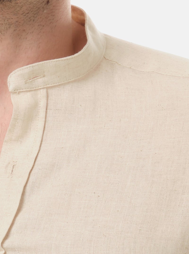 Camicia in lino con collo mao Beige chiaro - Kiabi