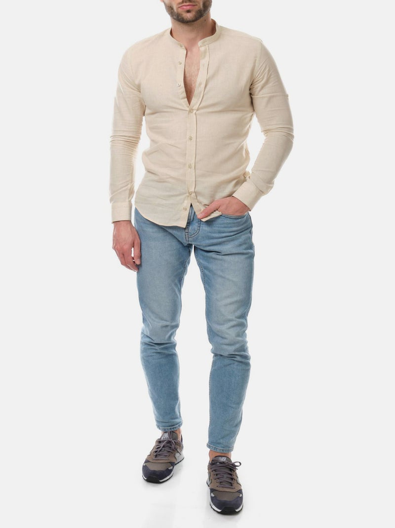 Camicia in lino con collo mao Beige chiaro - Kiabi