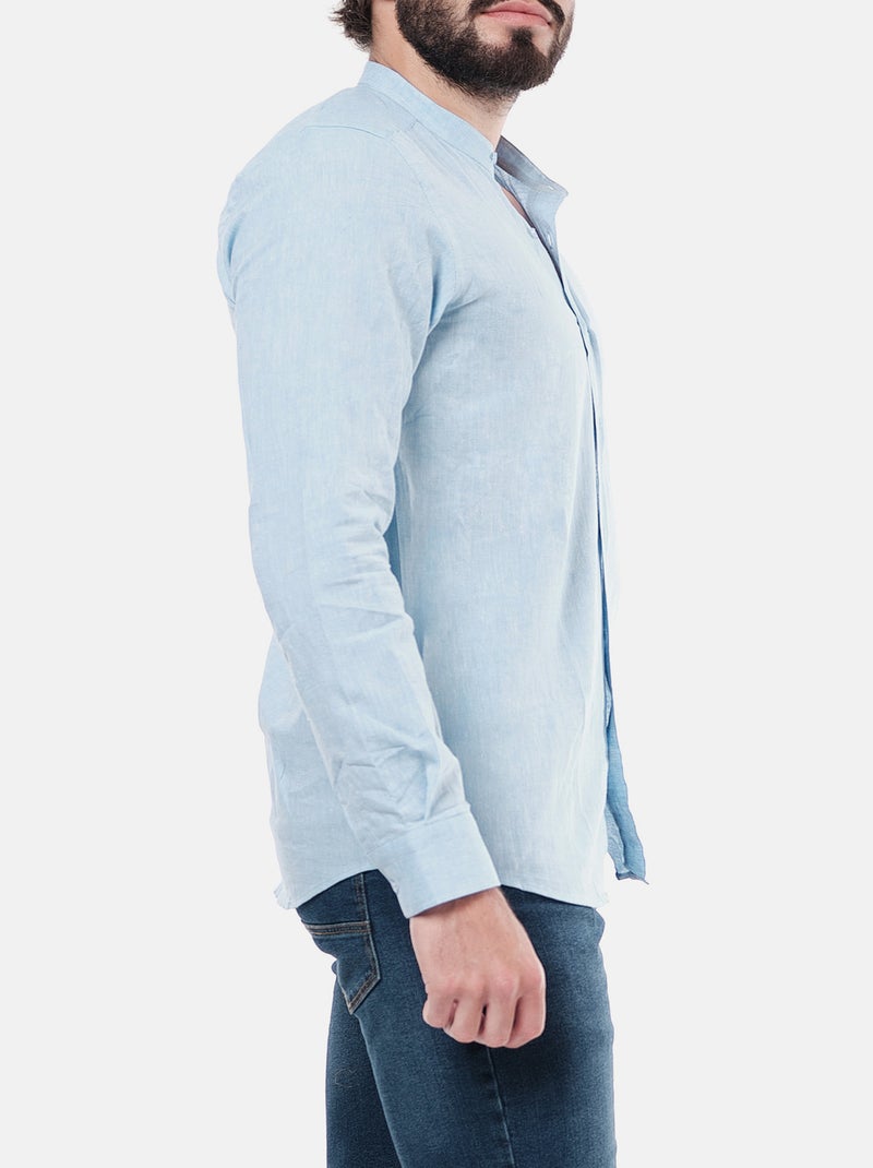 Camicia in lino con collo mao Blu cielo - Kiabi