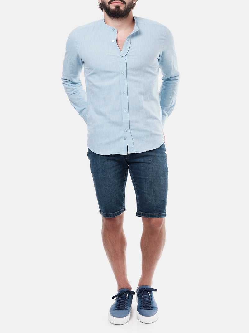 Camicia in lino con collo mao Blu cielo - Kiabi