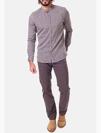 Camicia in lino con collo mao