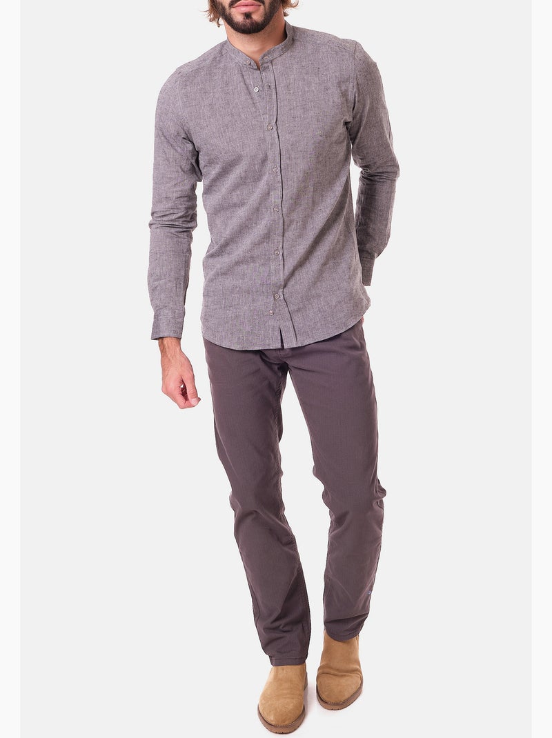 Camicia in lino con collo mao Grigio antracite - Kiabi