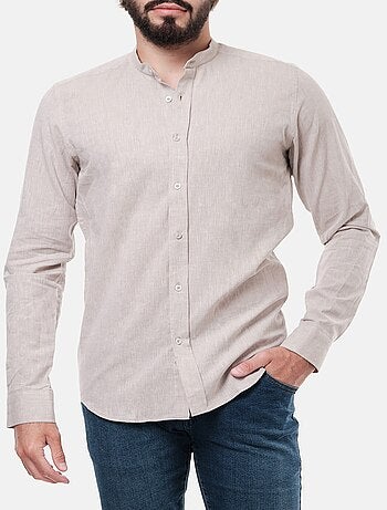 Camicia in lino con collo mao