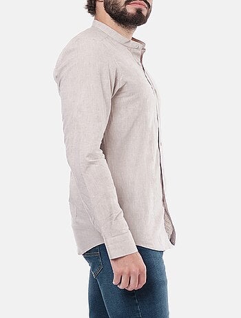 Camicia in lino con collo mao