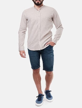 Camicia in lino con collo mao