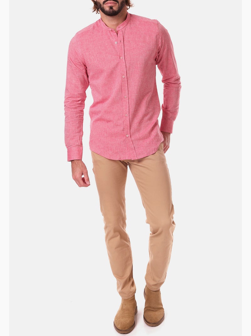 Camicia in lino con collo mao Rosso - Kiabi
