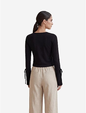 Camicia in lino con scollo a v e dettaglio a fiocco, modello crop top, di my fashion