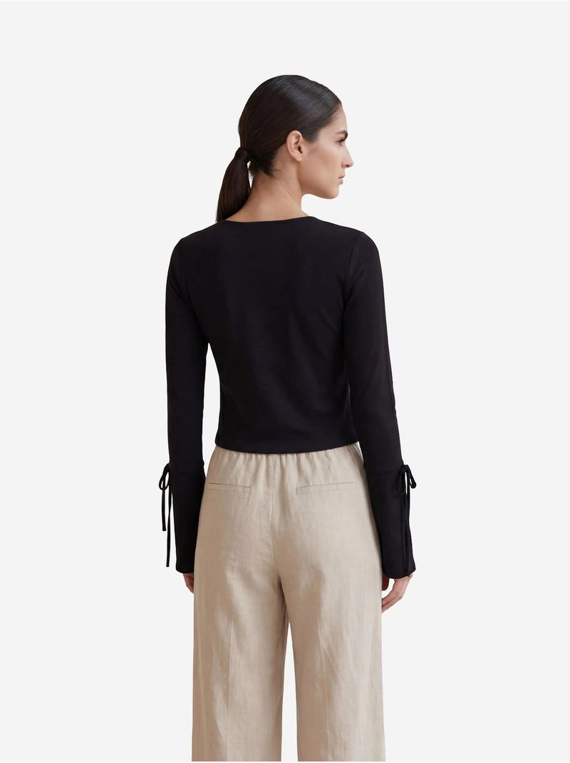 Camicia in lino con scollo a v e dettaglio a fiocco, modello crop top, di my fashion Nero - Kiabi