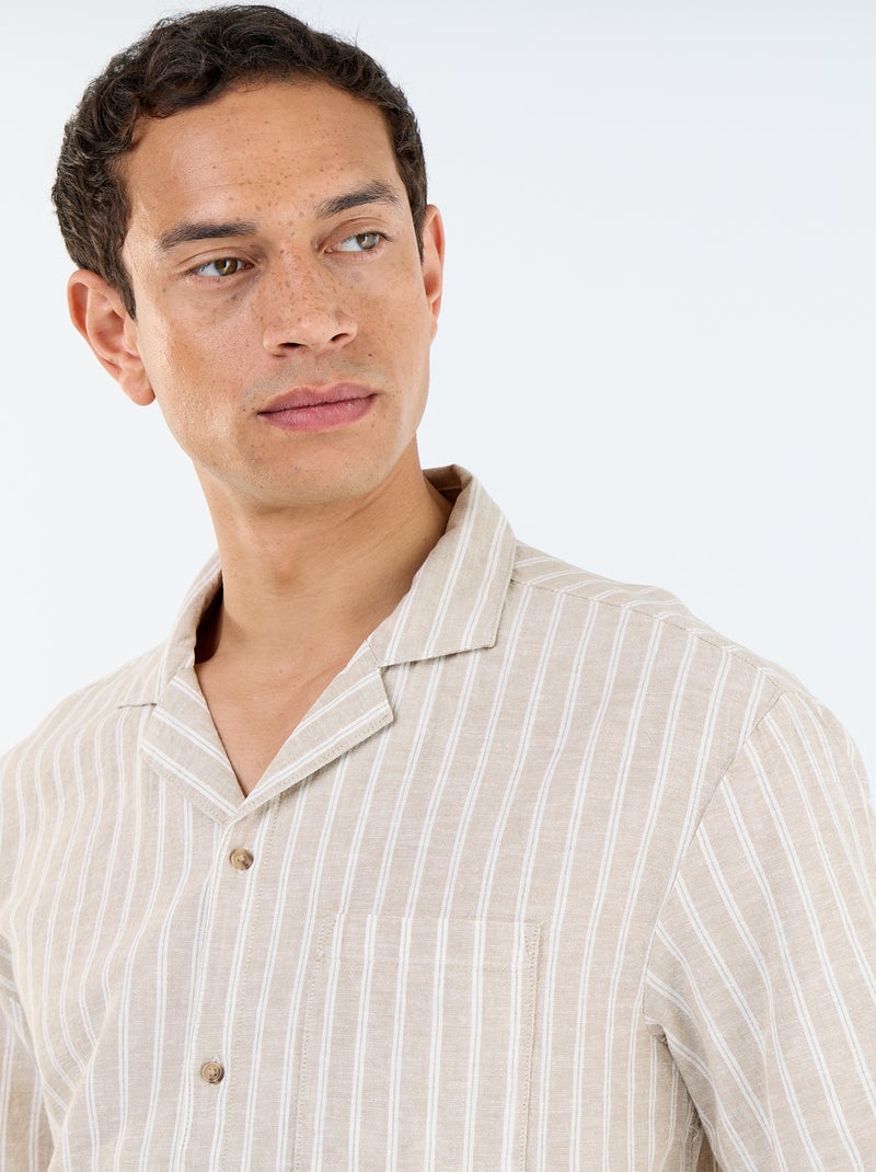 Camicia in lino misto a maniche corte Beige - Kiabi