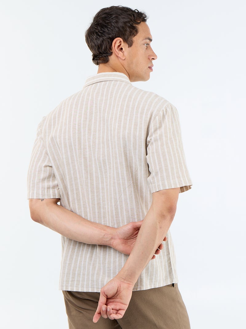 Camicia in lino misto a maniche corte Beige - Kiabi