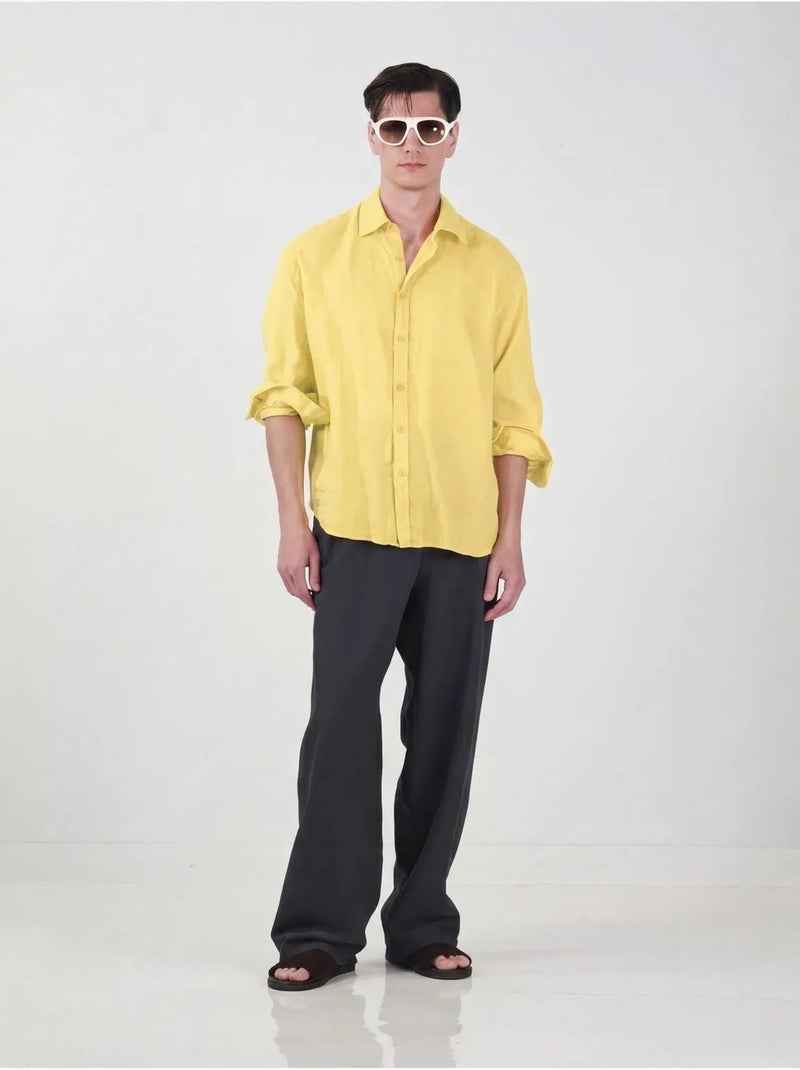Camicia in lino oversize da uomo giesto Giallo - Kiabi