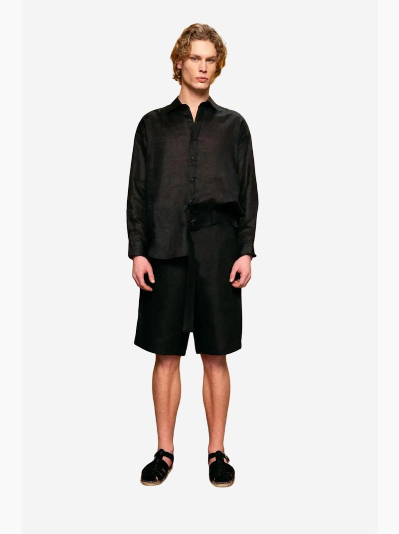 Camicia in lino regular fit con chiusura a bottoni giesto Nero - Kiabi