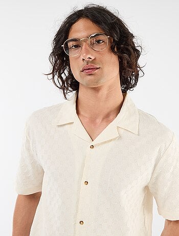 Camicia in maglia fantasia a maniche corte