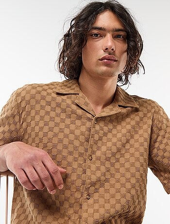 Camicia in maglia fantasia a maniche corte
