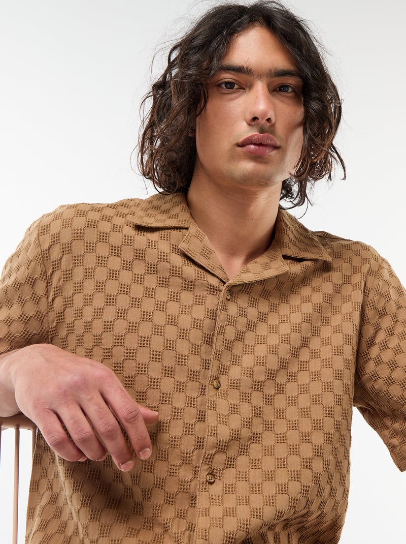 Camicia in maglia fantasia a maniche corte Marrone - Kiabi