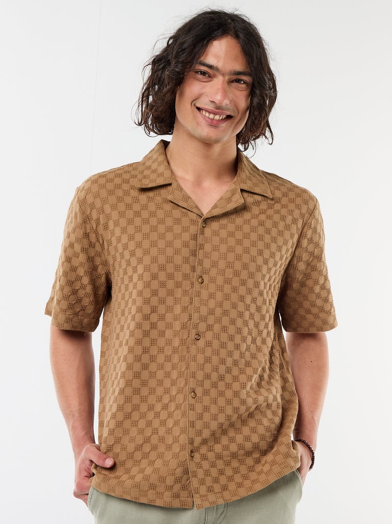 Camicia in maglia fantasia a maniche corte Marrone - Kiabi