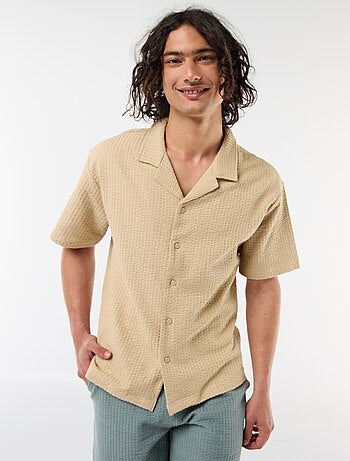 Camicia in maglia goffrata a maniche corte