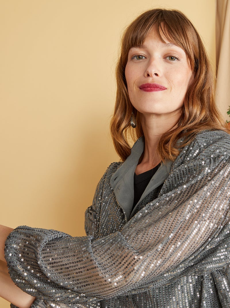 Camicia in mesh con paillettes GRIGIO - Kiabi