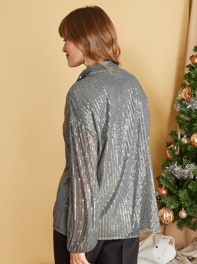 Camicia in mesh con paillettes GRIGIO - Kiabi
