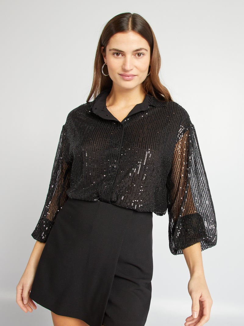 Camicia in mesh con paillettes nero - Kiabi