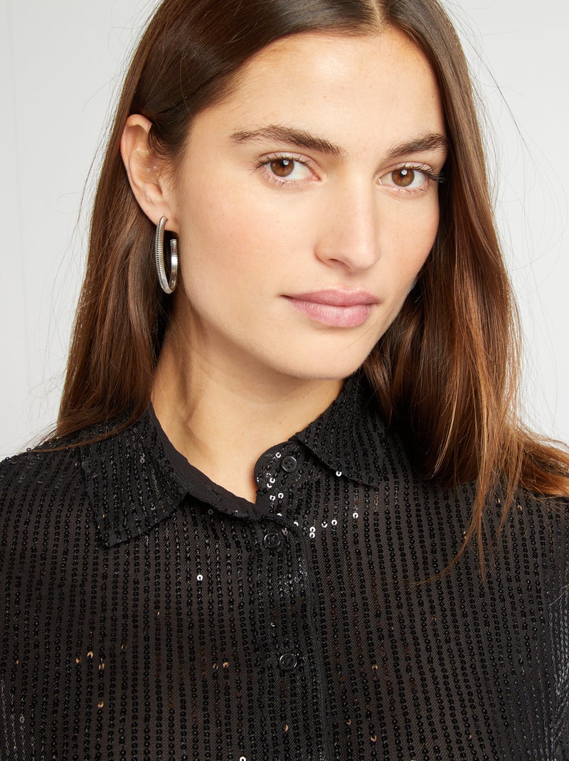 Camicia in mesh con paillettes nero - Kiabi