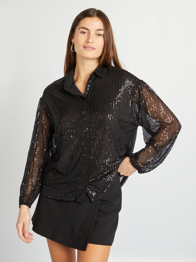 Camicia in mesh con paillettes nero - Kiabi