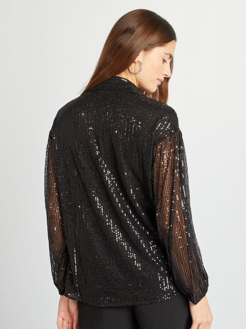Camicia in mesh con paillettes nero - Kiabi