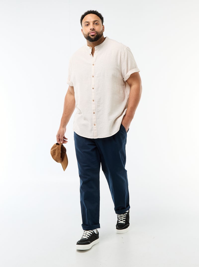 Camicia in misto lino a maniche corte Beige - Kiabi