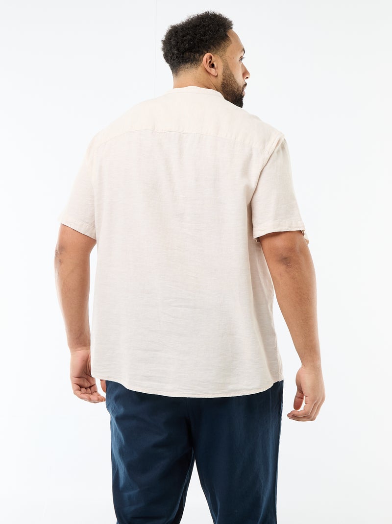 Camicia in misto lino a maniche corte Beige - Kiabi