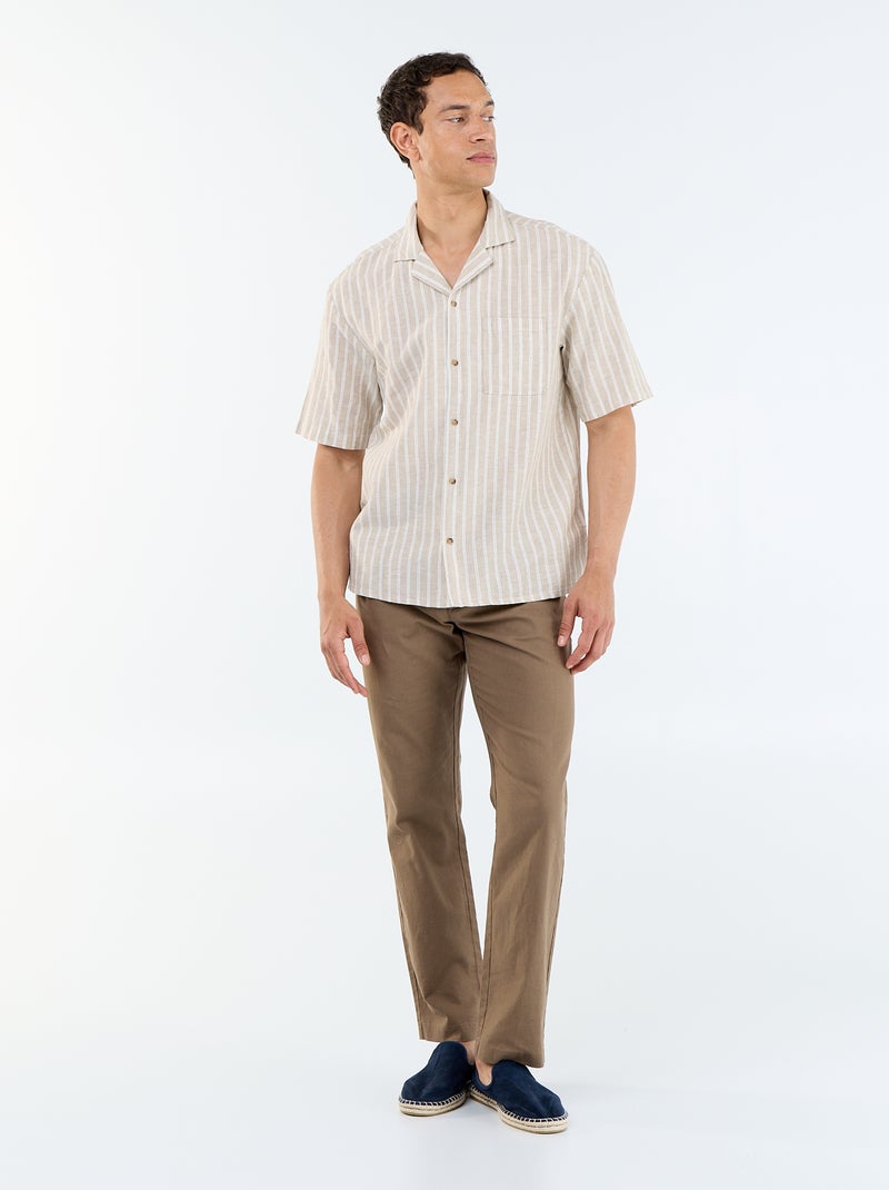 Camicia in misto lino a maniche corte Beige - Kiabi