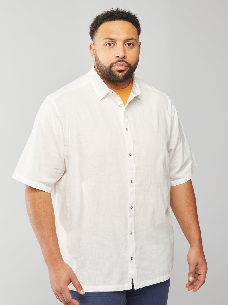 Camicia in misto lino a maniche corte BIANCO - Kiabi