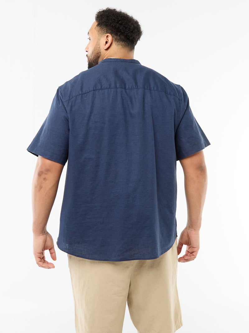 Camicia in misto lino a maniche corte Blu - Kiabi