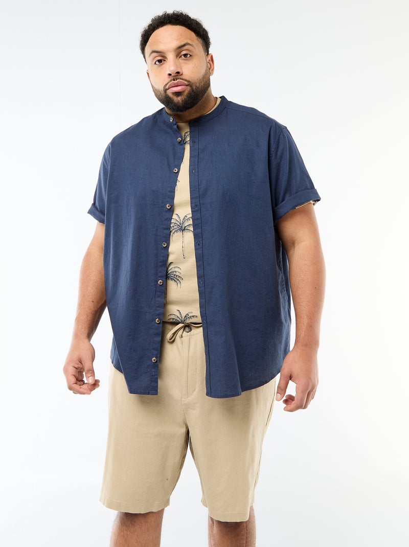 Camicia in misto lino a maniche corte Blu - Kiabi