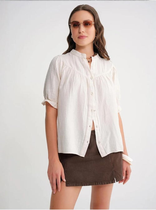 Camicia in misto lino a maniche corte con bottoni mixray - Kiabi Camicia in misto lino a maniche corte con bottoni mixray - Kiabi