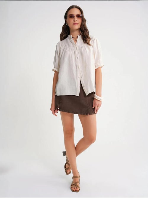Camicia in misto lino a maniche corte con bottoni mixray - Kiabi Camicia in misto lino a maniche corte con bottoni mixray - Kiabi