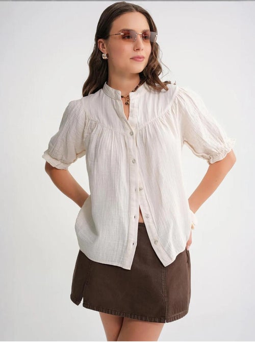 Camicia in misto lino a maniche corte con bottoni mixray - Kiabi Camicia in misto lino a maniche corte con bottoni mixray - Kiabi