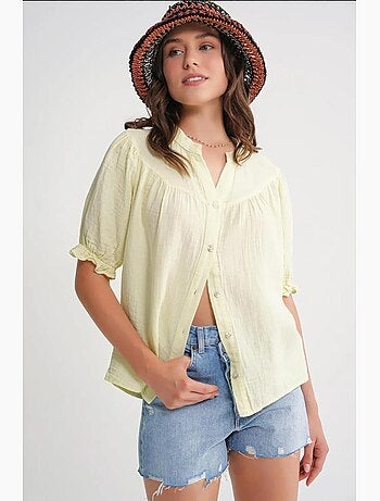 Camicia in misto lino a maniche corte con bottoni mixray