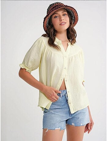 Camicia in misto lino a maniche corte con bottoni mixray