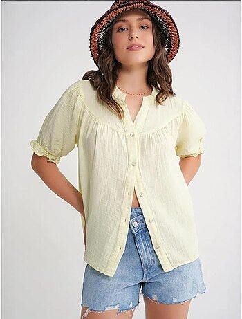 Camicia in misto lino a maniche corte con bottoni mixray