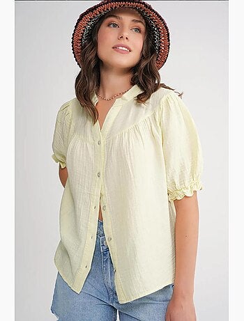 Camicia in misto lino a maniche corte con bottoni mixray