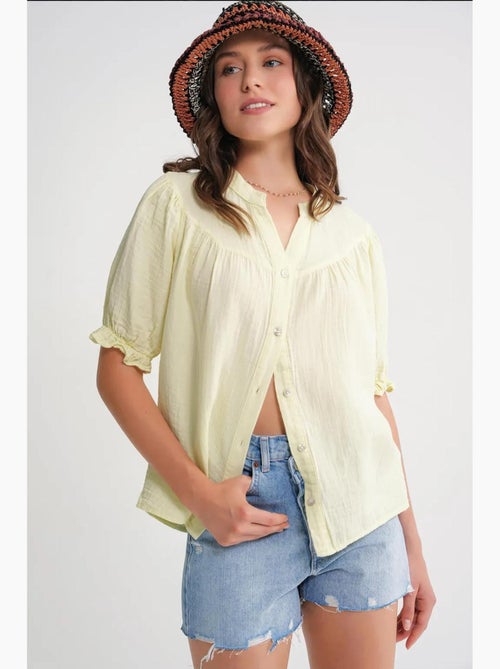 Camicia in misto lino a maniche corte con bottoni mixray - Kiabi