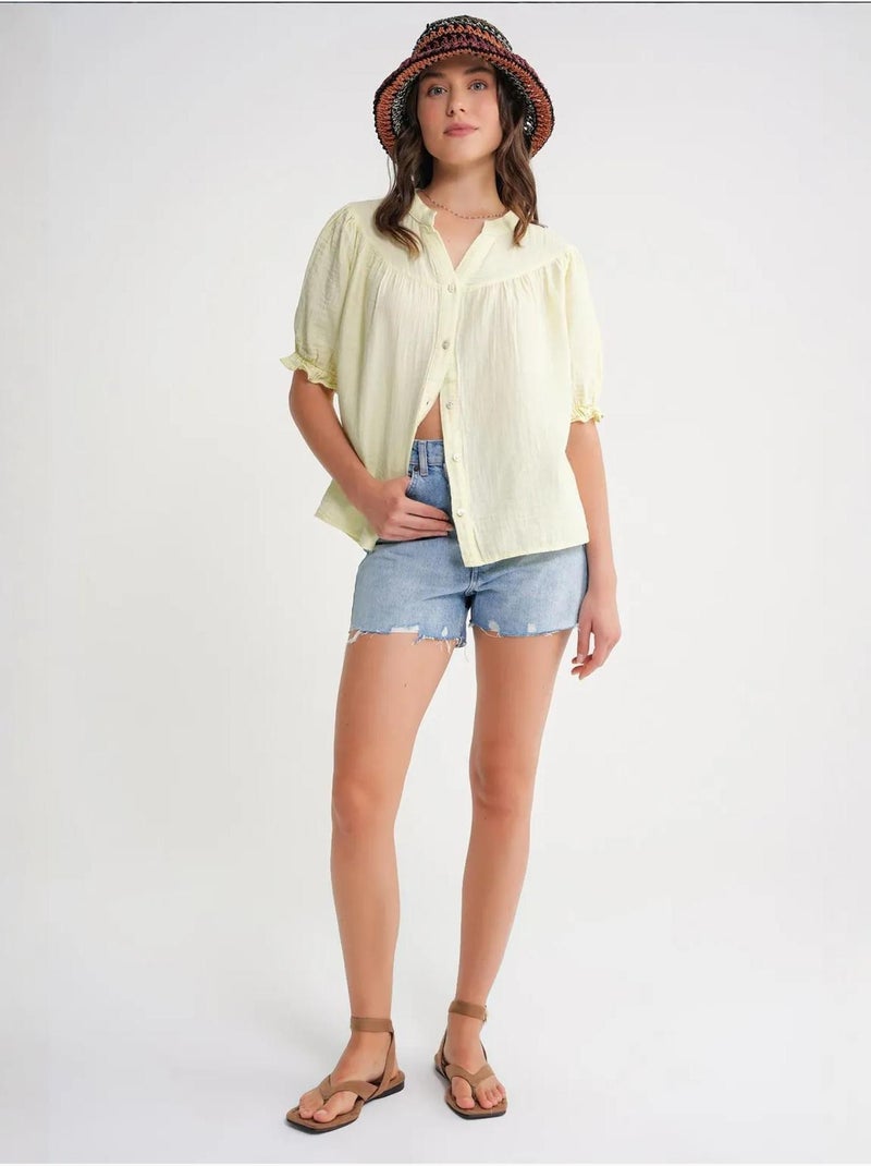 Camicia in misto lino a maniche corte con bottoni mixray Giallo - Kiabi