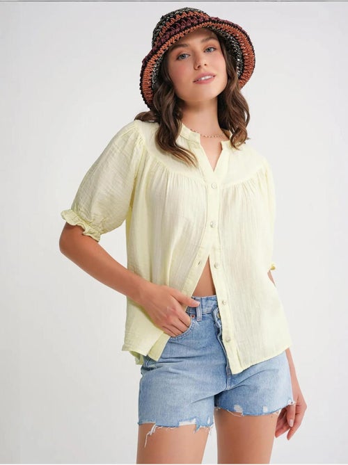 Camicia in misto lino a maniche corte con bottoni mixray - Kiabi