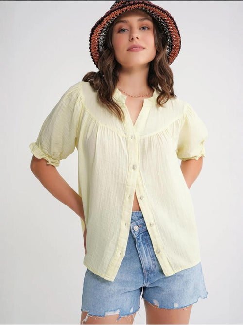 Camicia in misto lino a maniche corte con bottoni mixray - Kiabi