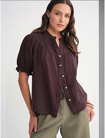 Camicia in misto lino a maniche corte con bottoni mixray
