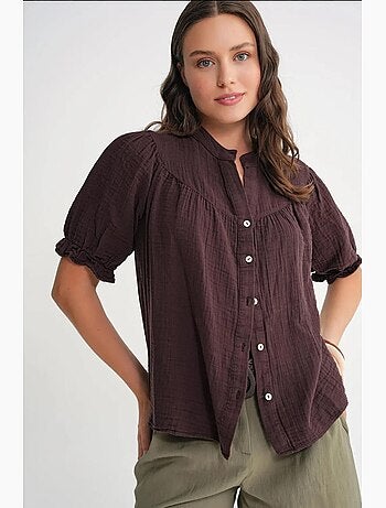 Camicia in misto lino a maniche corte con bottoni mixray