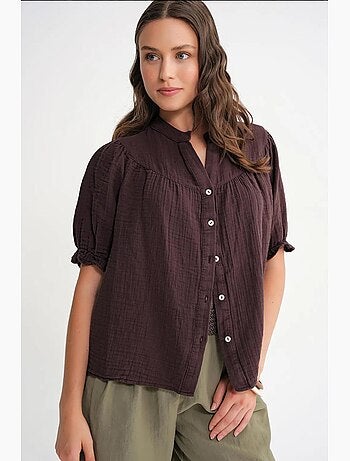 Camicia in misto lino a maniche corte con bottoni mixray
