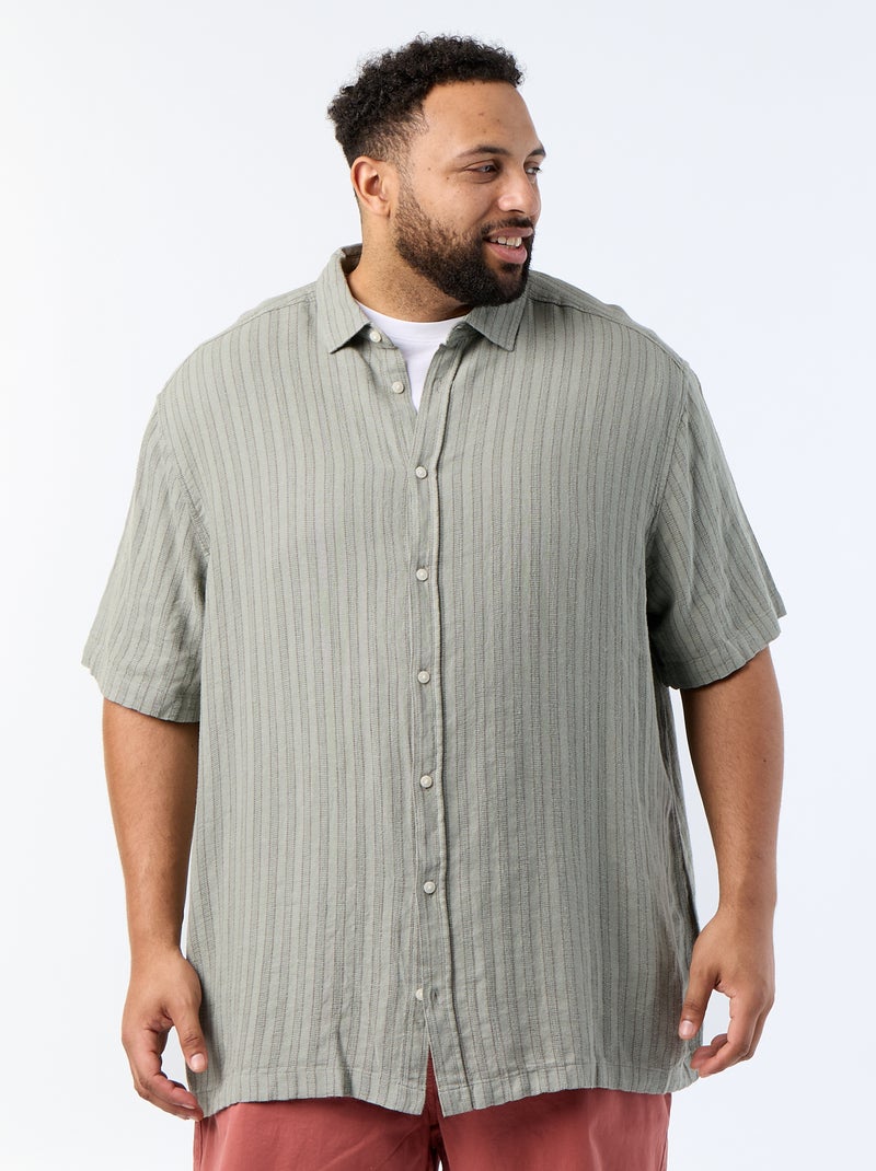 Camicia in misto lino a maniche corte Kaki - Kiabi
