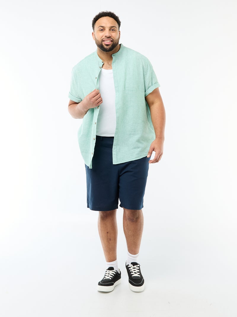 Camicia in misto lino a maniche corte Verde - Kiabi